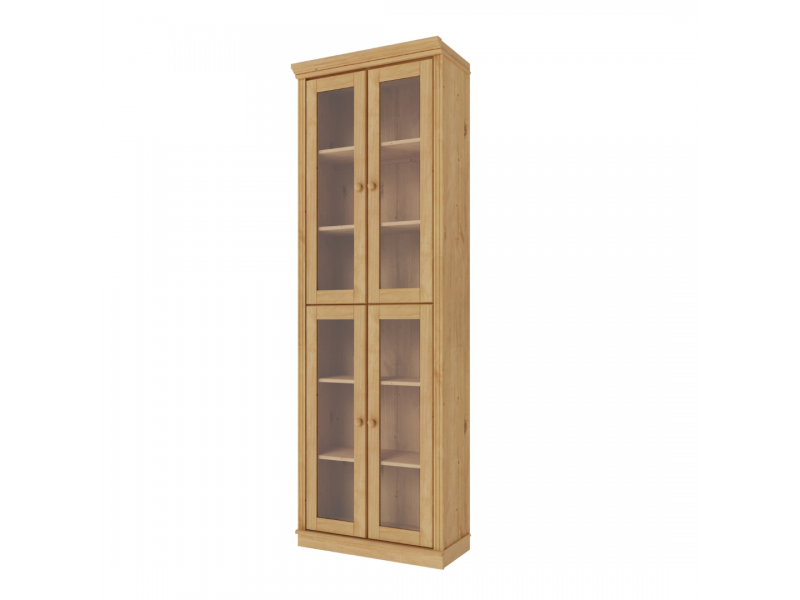 Estante Biblioteca 220 cm em Madeira Maciça com 4 Portas de Vidro acabamento em cera natural com toque acetinado | Coleção Biblioteca